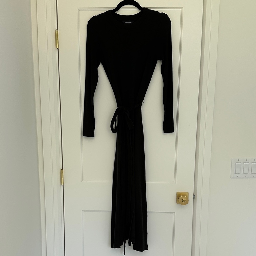 Club Monaco Black Ribbed Long Sleeve Dress